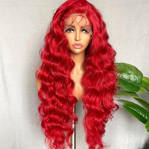 ♥️ RED OMBRÉ 32” BODY WAVY CURLY LACE FRONT WIG *NEW* main image 6